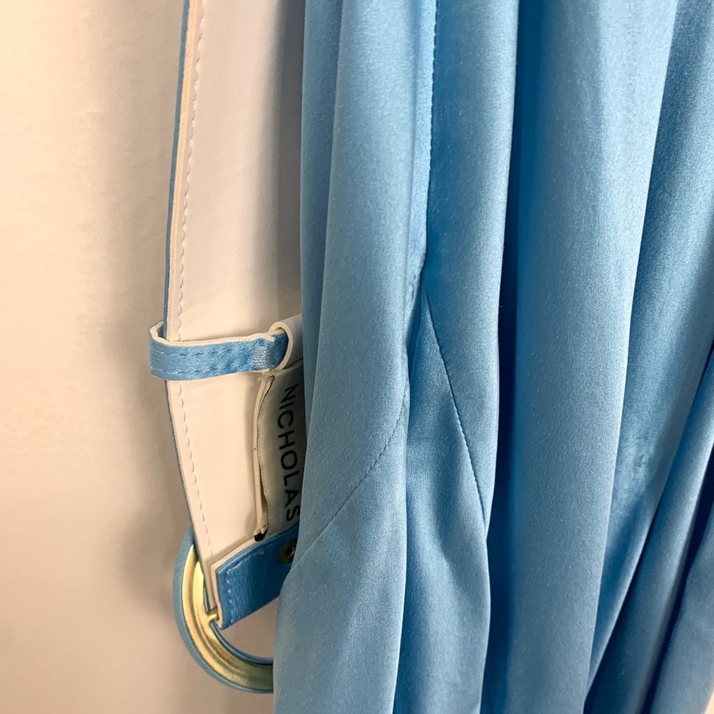 NWT Nicholas x Revolve Simone Silk Maxi Dress Belted Slit Gown Sky Blue 2 - Picture 10 of 12